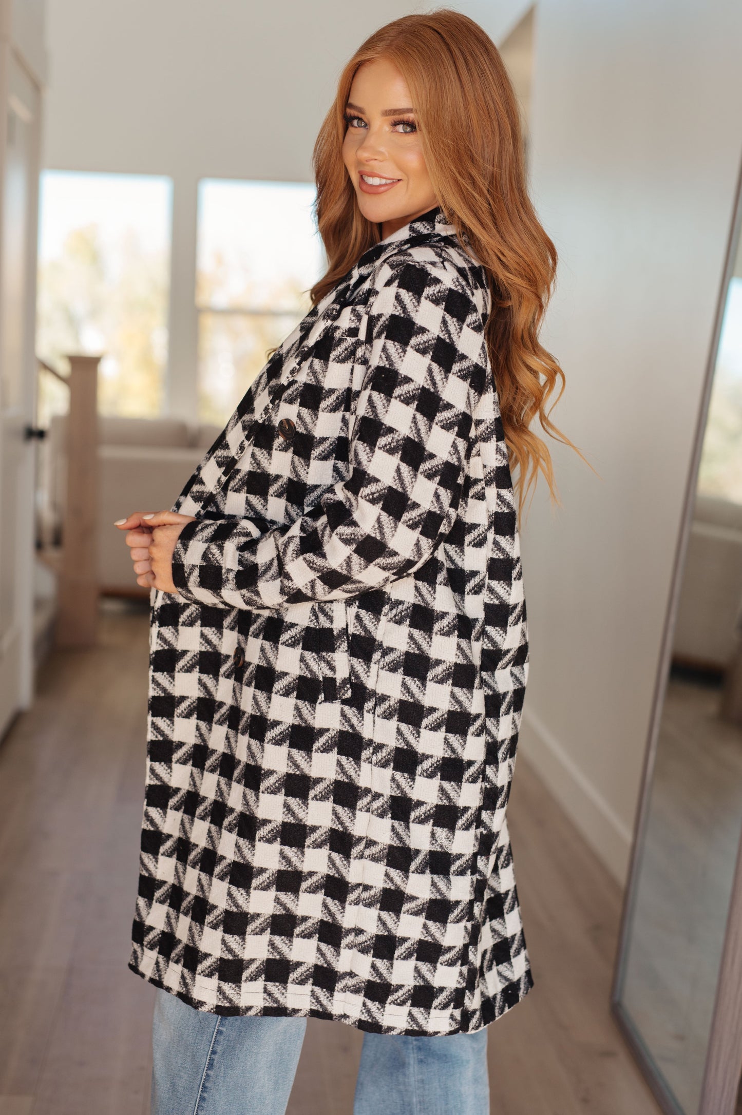 Monochromatic Moment Houndstooth Coat- Plus