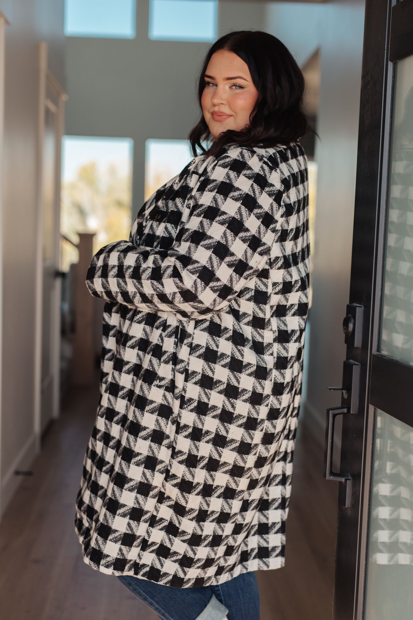 Monochromatic Moment Houndstooth Coat- Plus