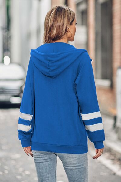 Striped Zip Up Drawstring Hoodie